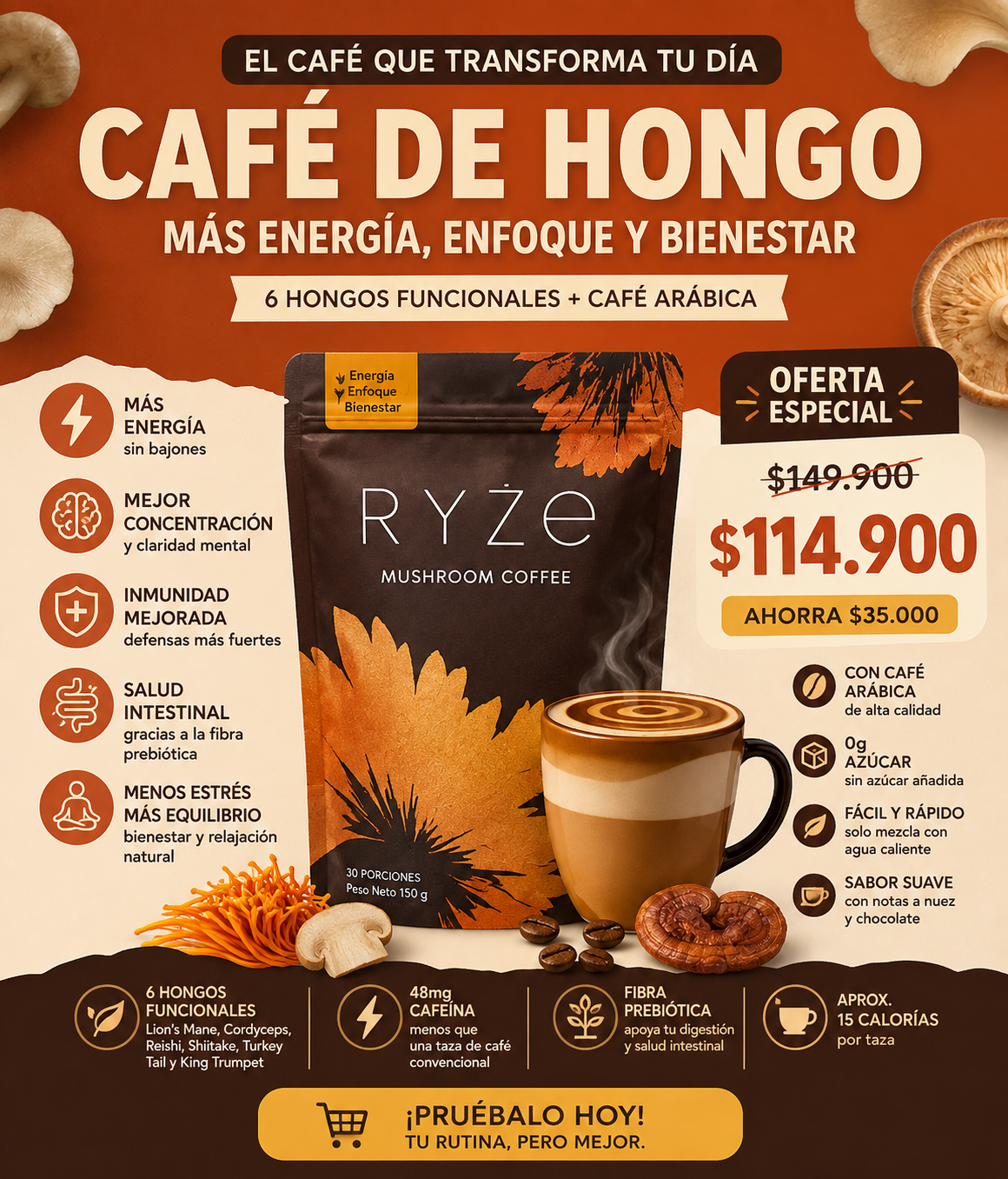 RYZE Mushroom Coffee – Energía & Concentración