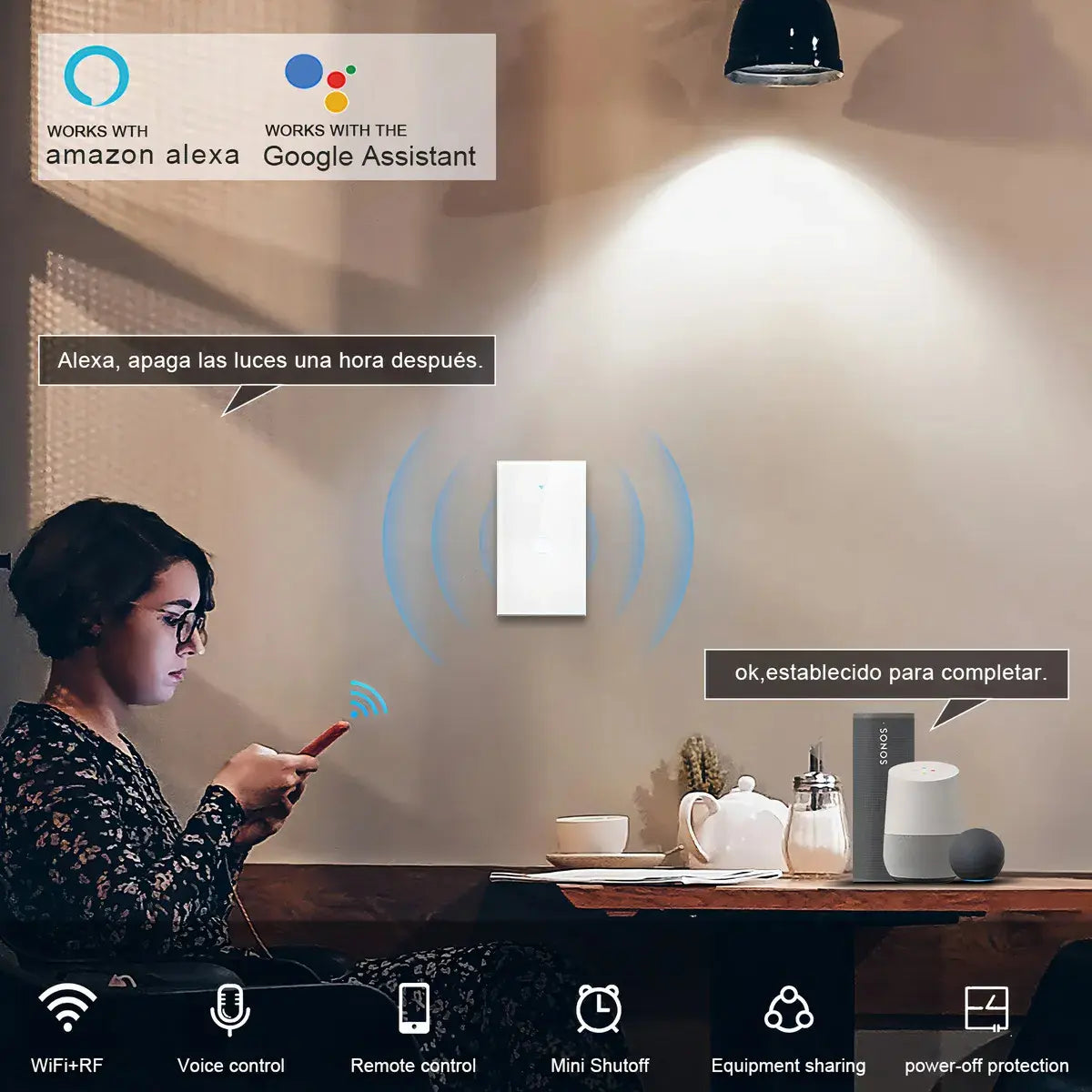 interruptor Inteligente Wifi 1 o 2 Vías Sin Neutro