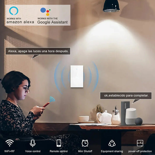 interruptor Inteligente Wifi 1 o 2 Vías Sin Neutro