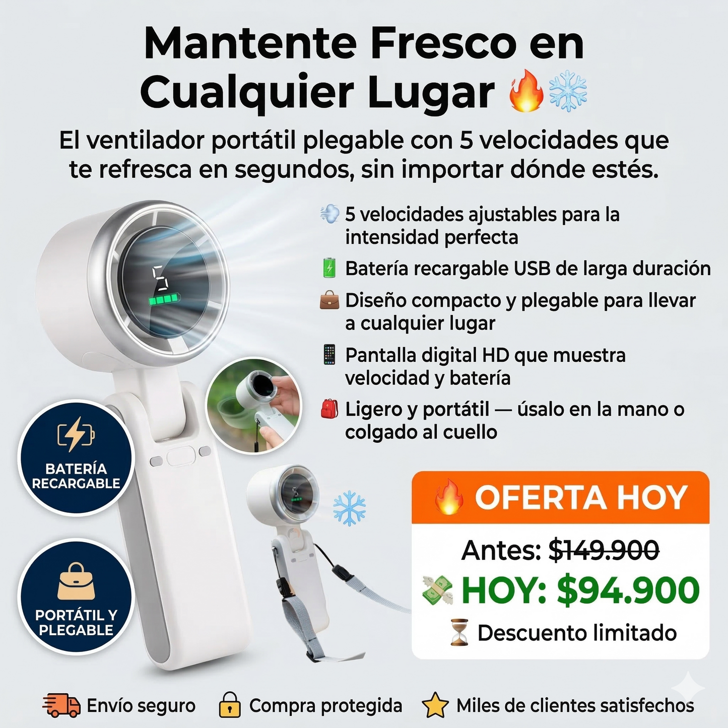 Ventilador Turbo De Mano Portátil Recargable
