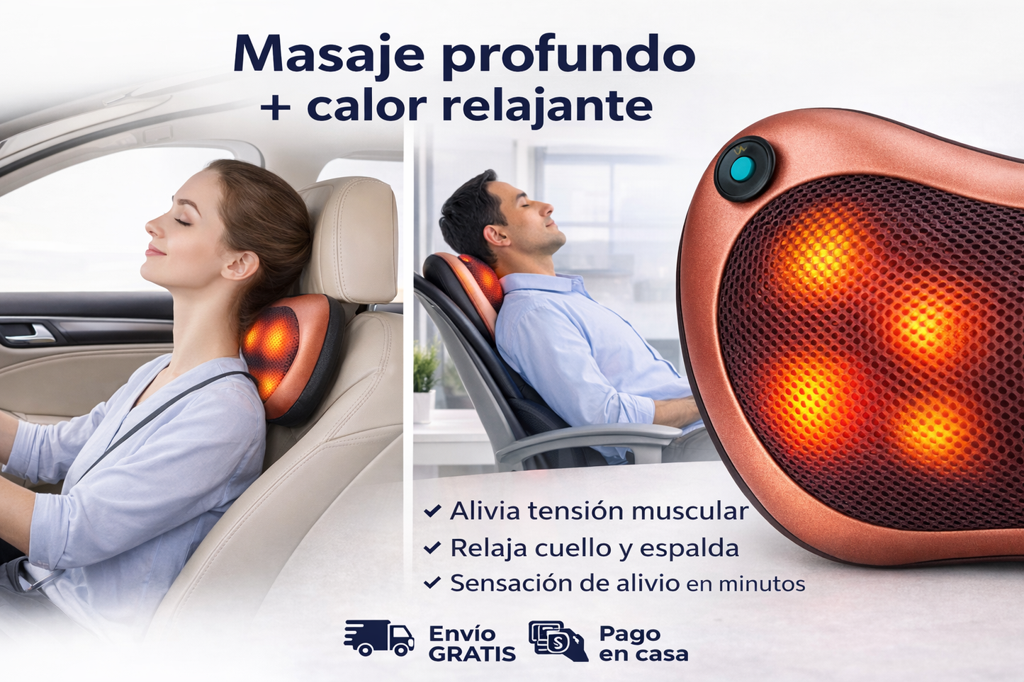 RelaxPro Heat™ – Almohada de Masaje 3D